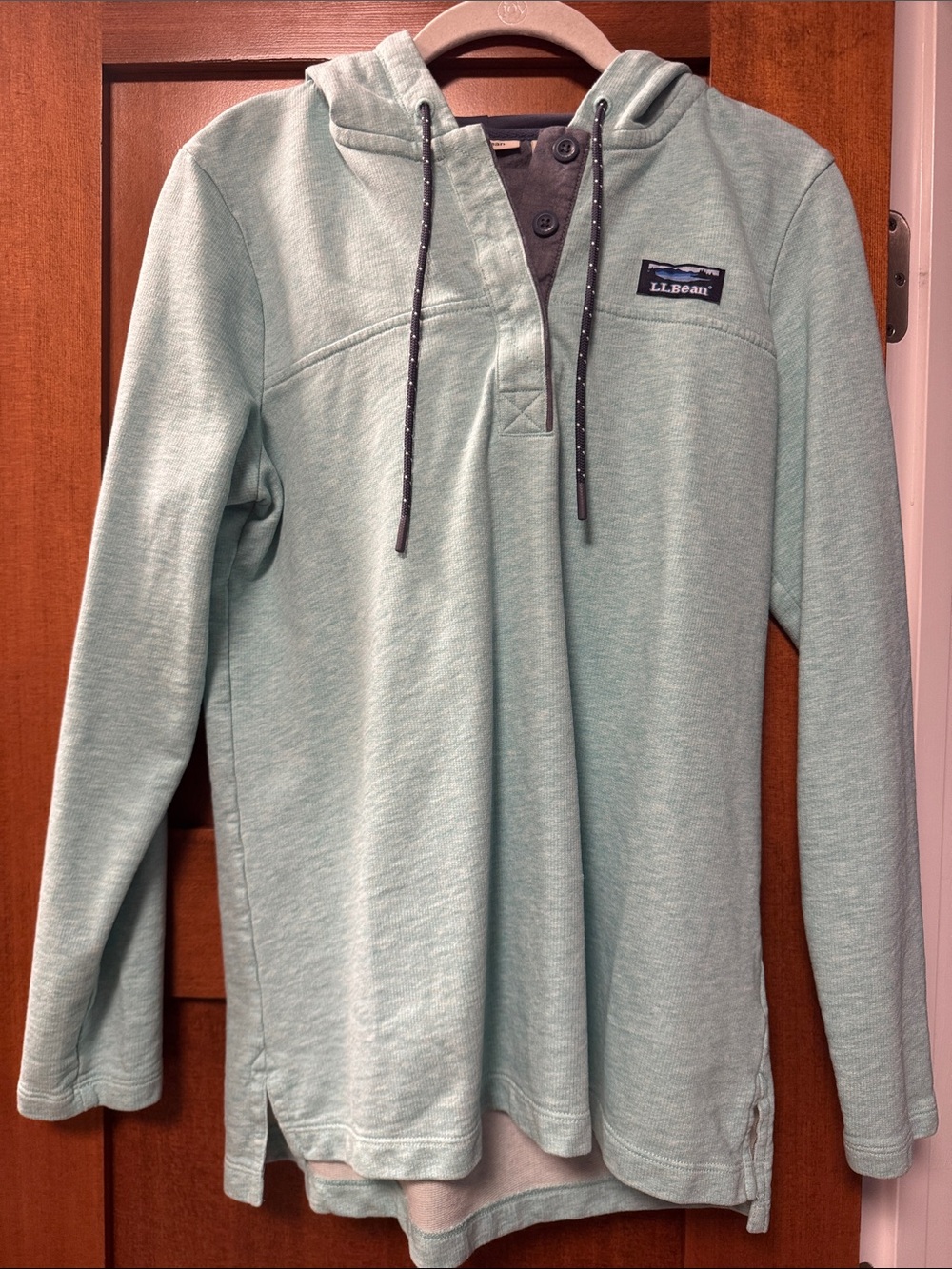 L.L. Bean Women's Mint Green Hooded Henley Pullover
